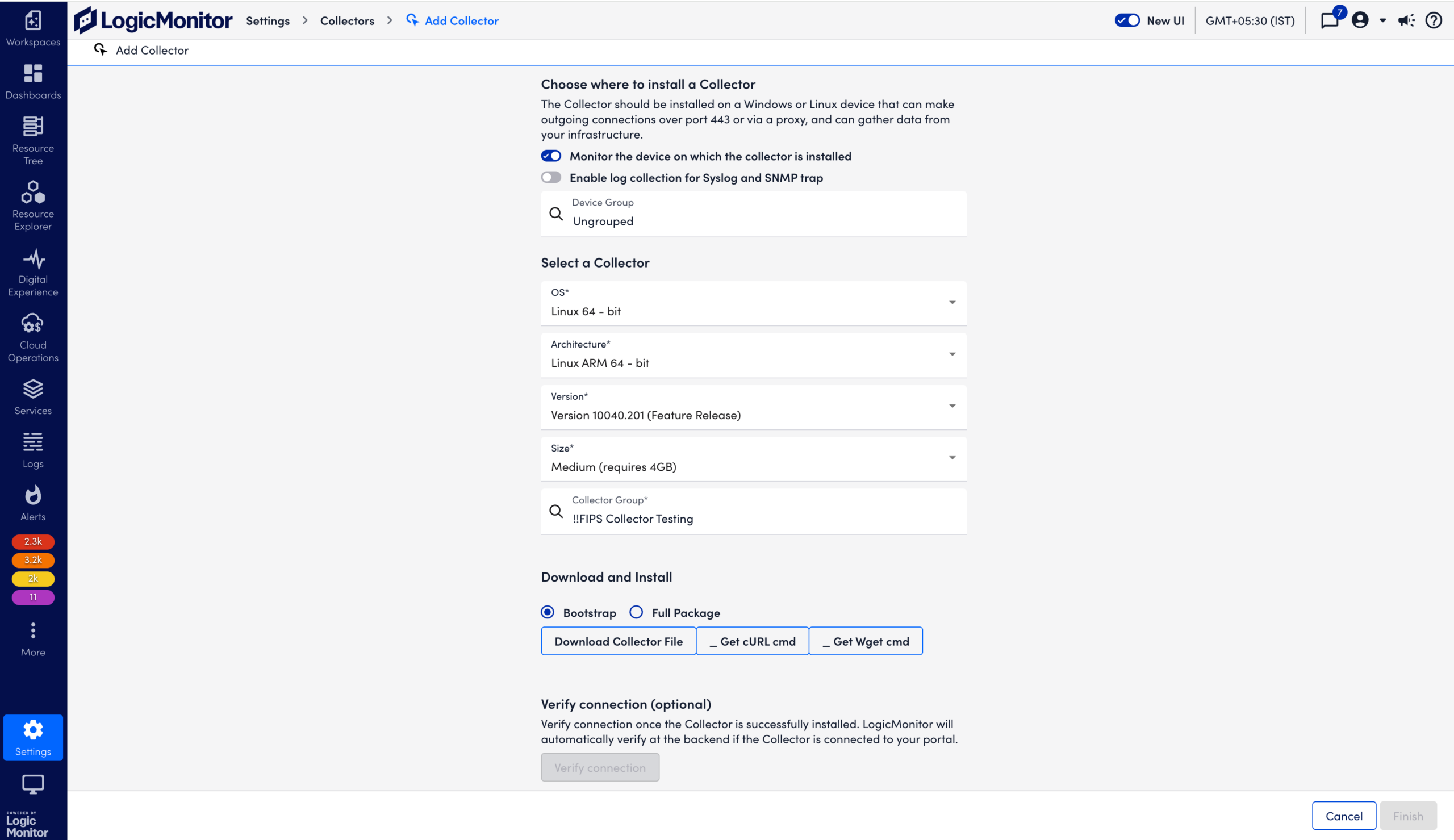 Add Collector page