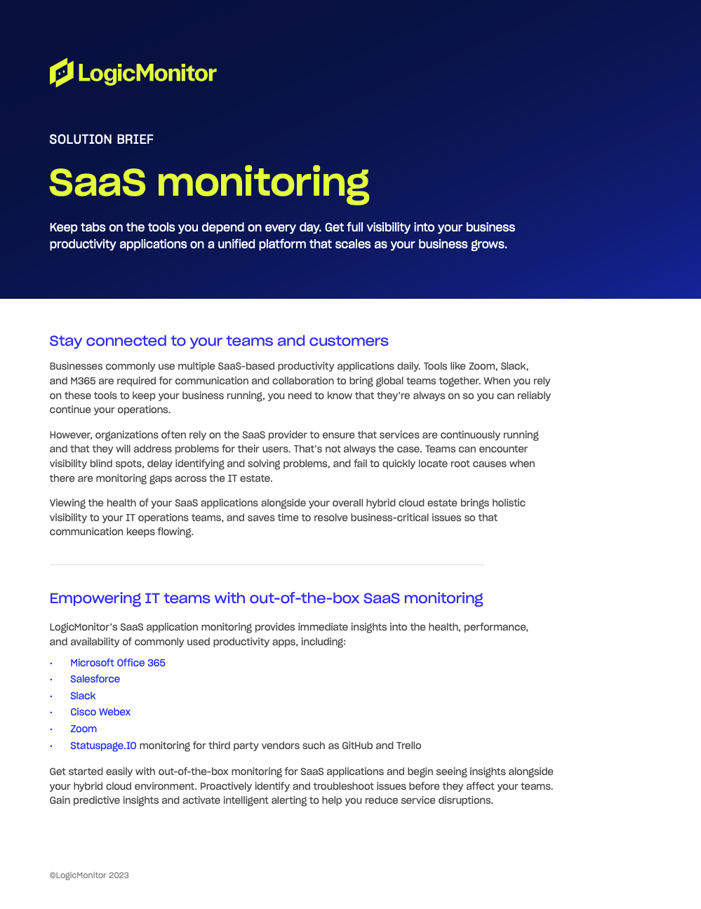 SaaS monitoring solution brief