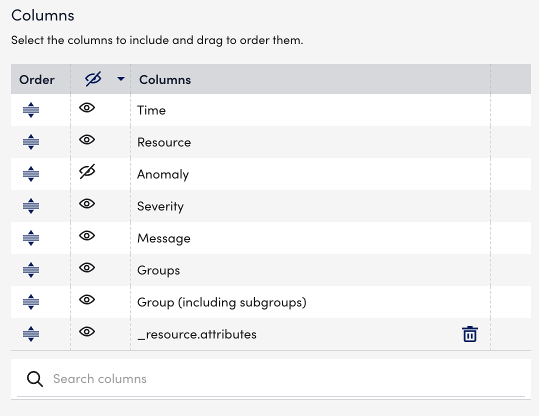 Columns settings in Logs Query report
