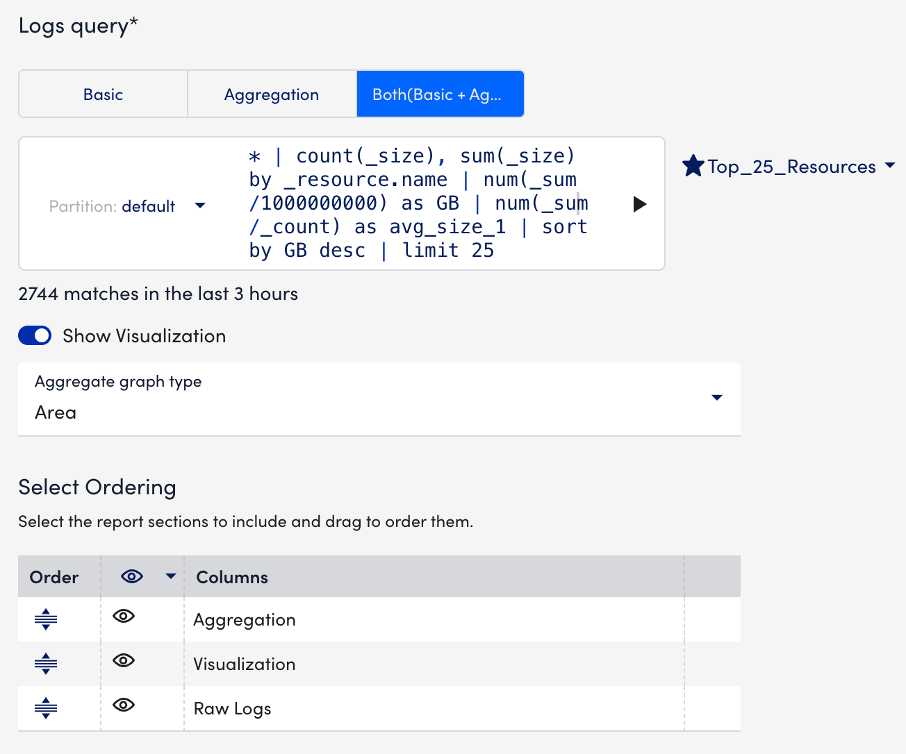 Logs Query and Visualization toggle