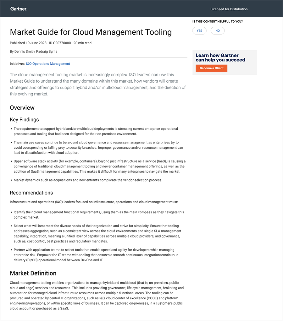 Gartner Market Guide for Cloud Management Tooling