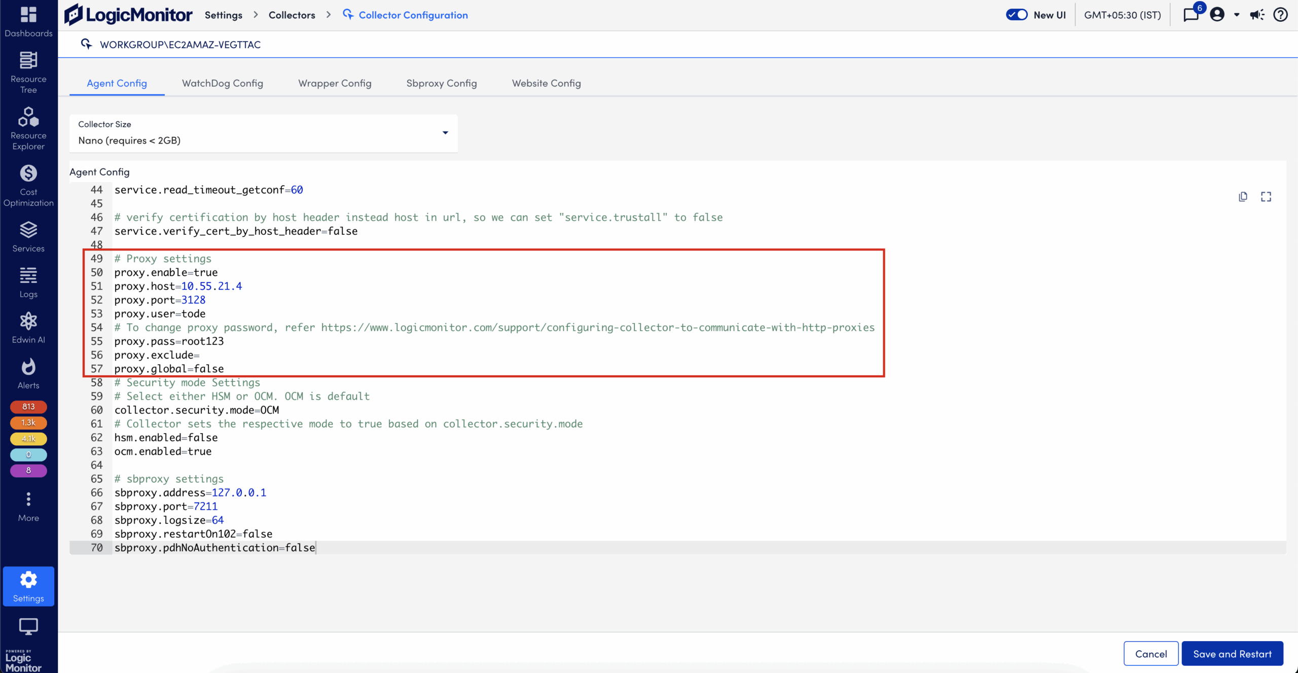 Proxy setting with plain text password