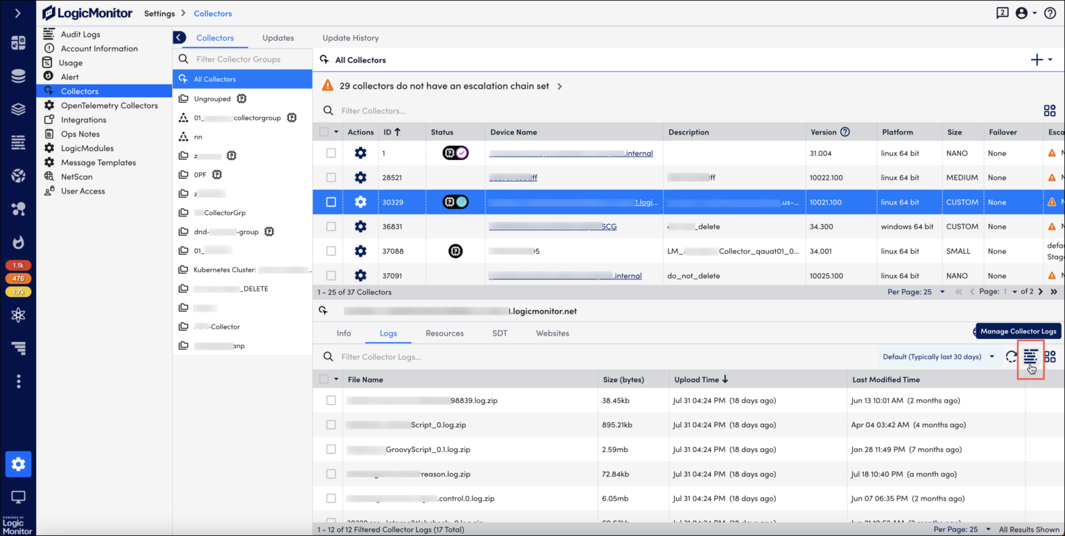 Managing Collector Logs | LogicMonitor