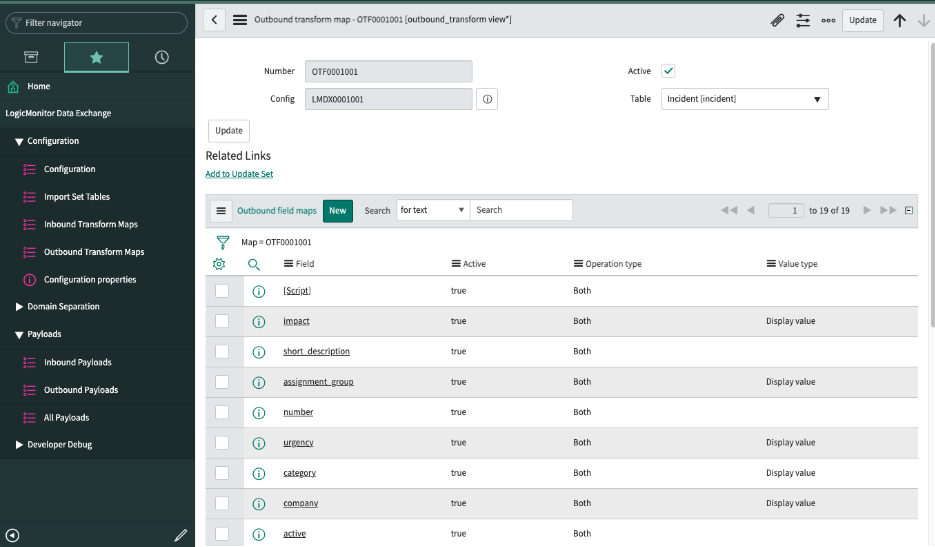 outbound transform maps page