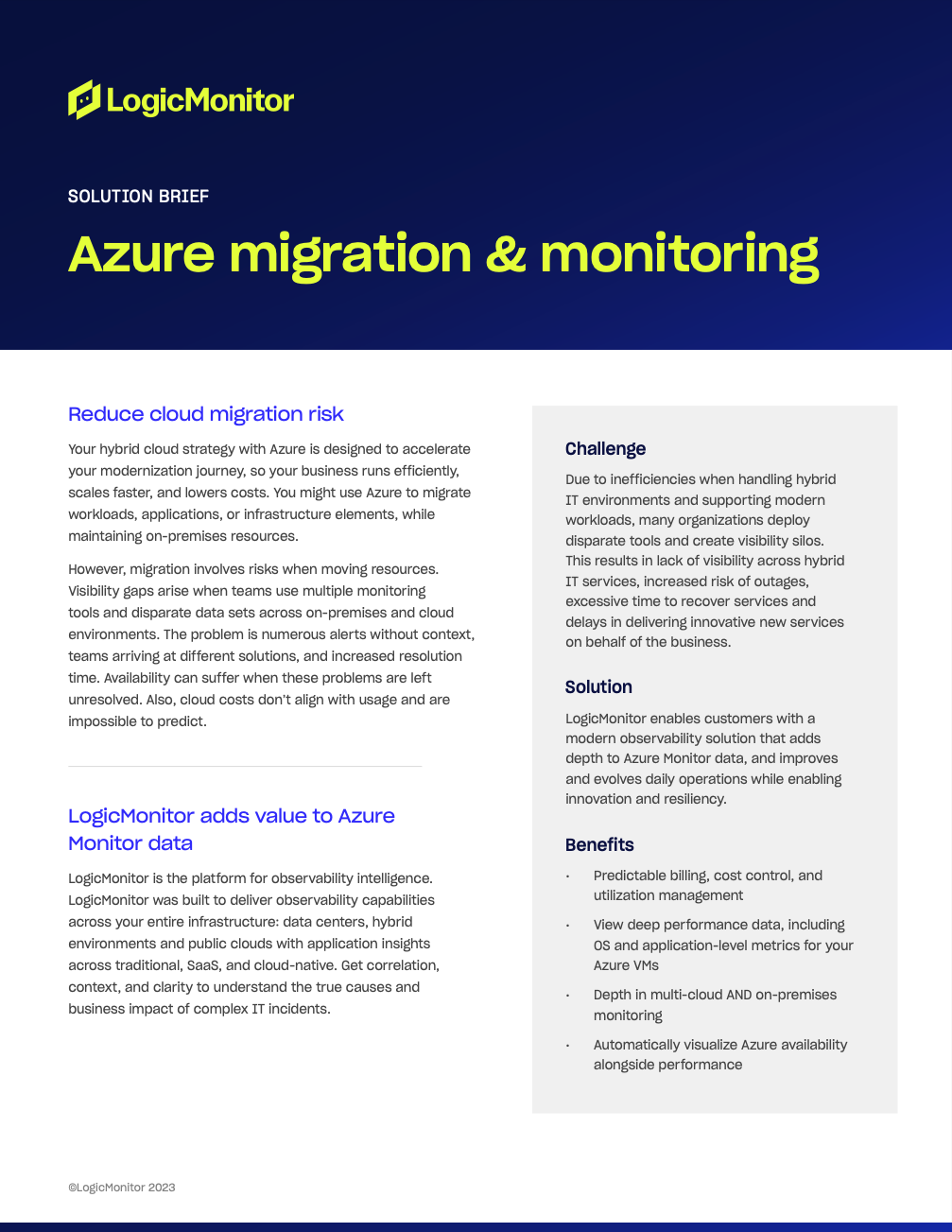 Azure Migration and Monitoring Solution Brief