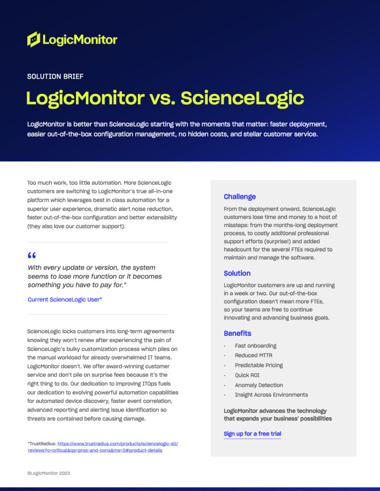 LogicMonitor vs ScienceLogic Solution Brief LogicMonitor