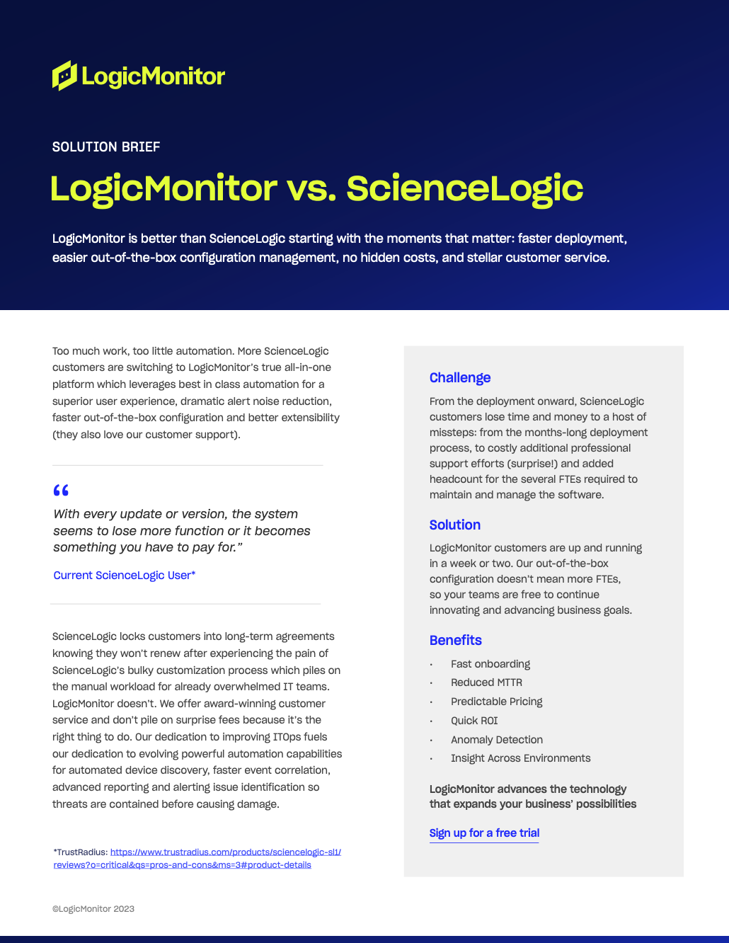 LogicMonitor vs ScienceLogic solution brief