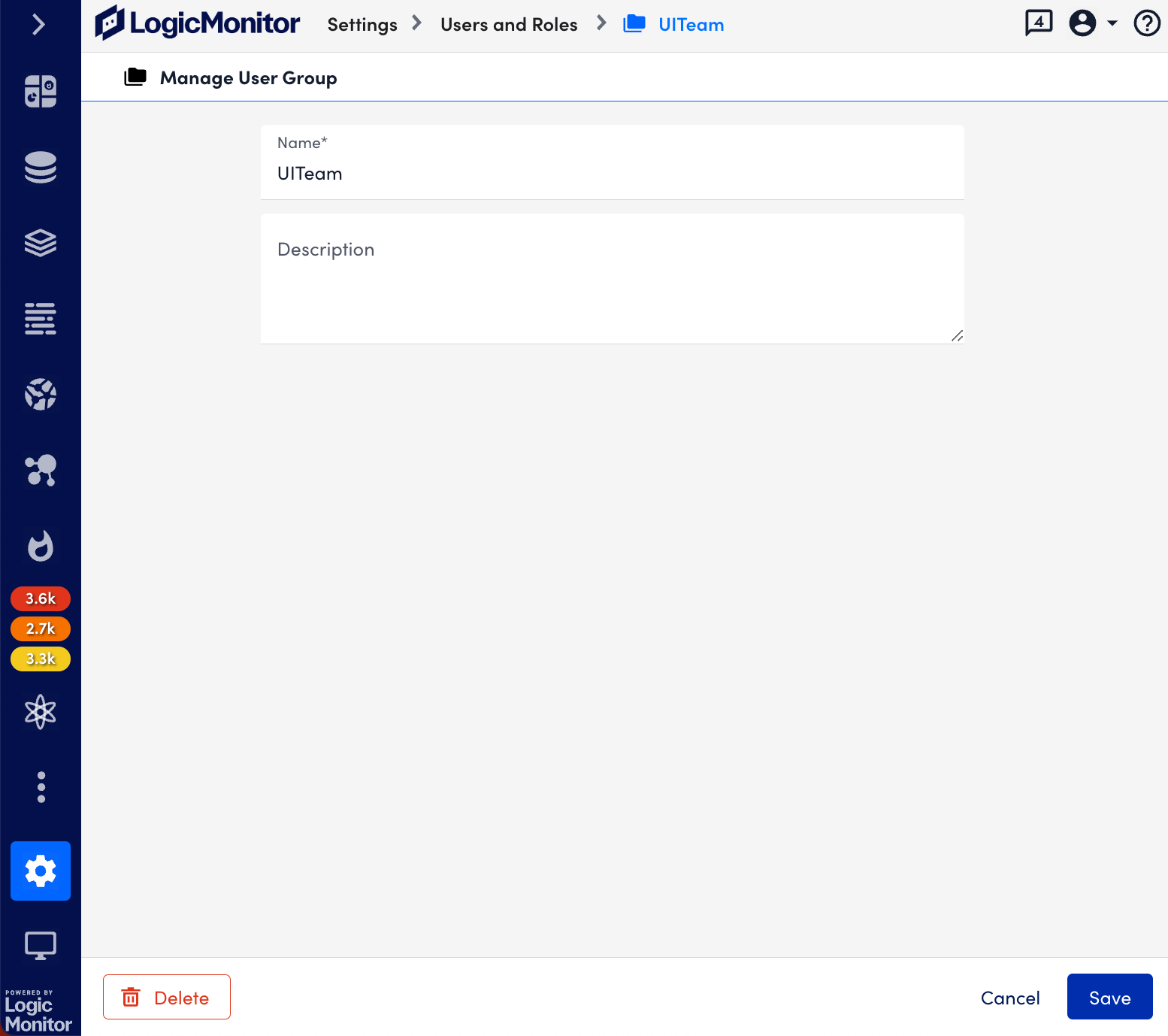 Name and Description option for user group