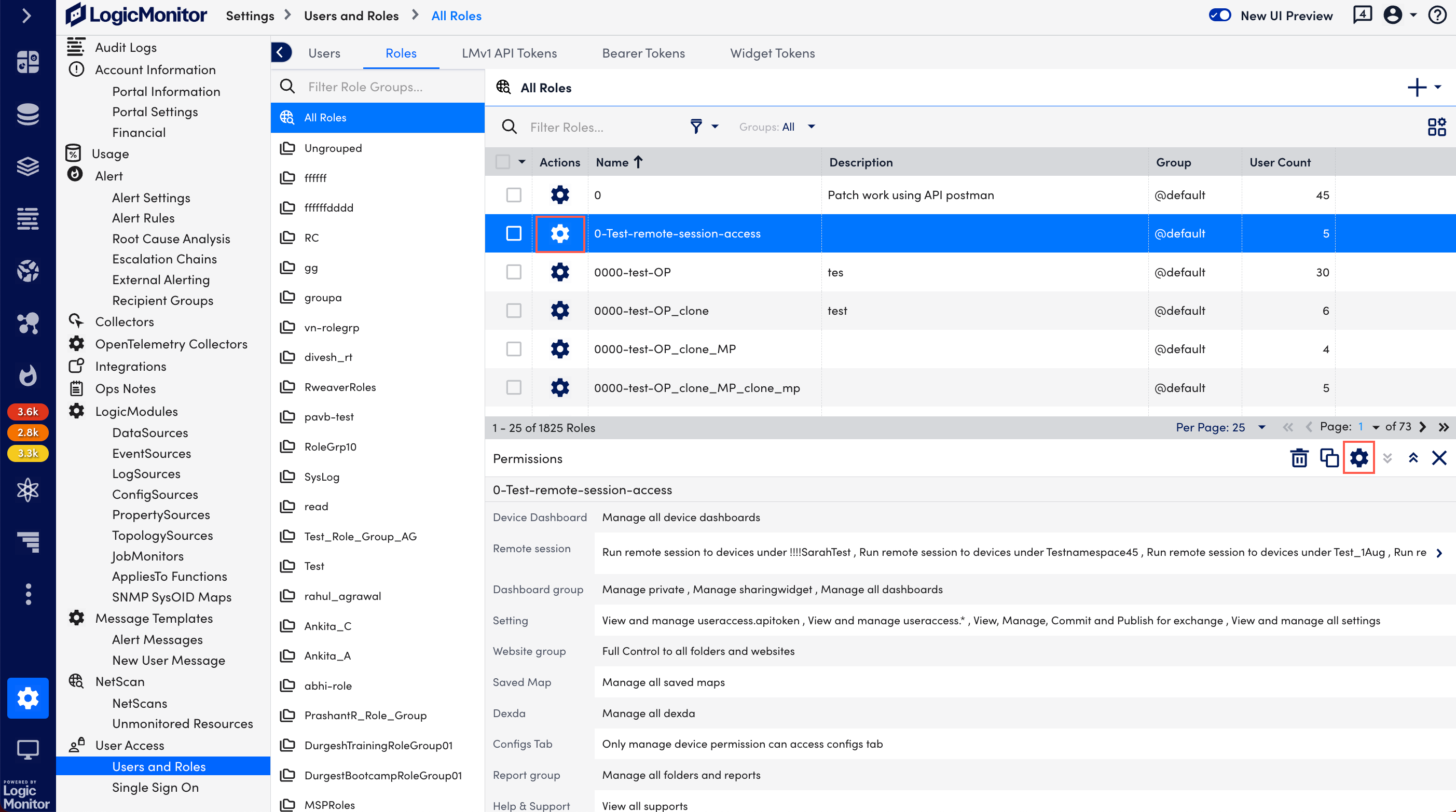 manage role page