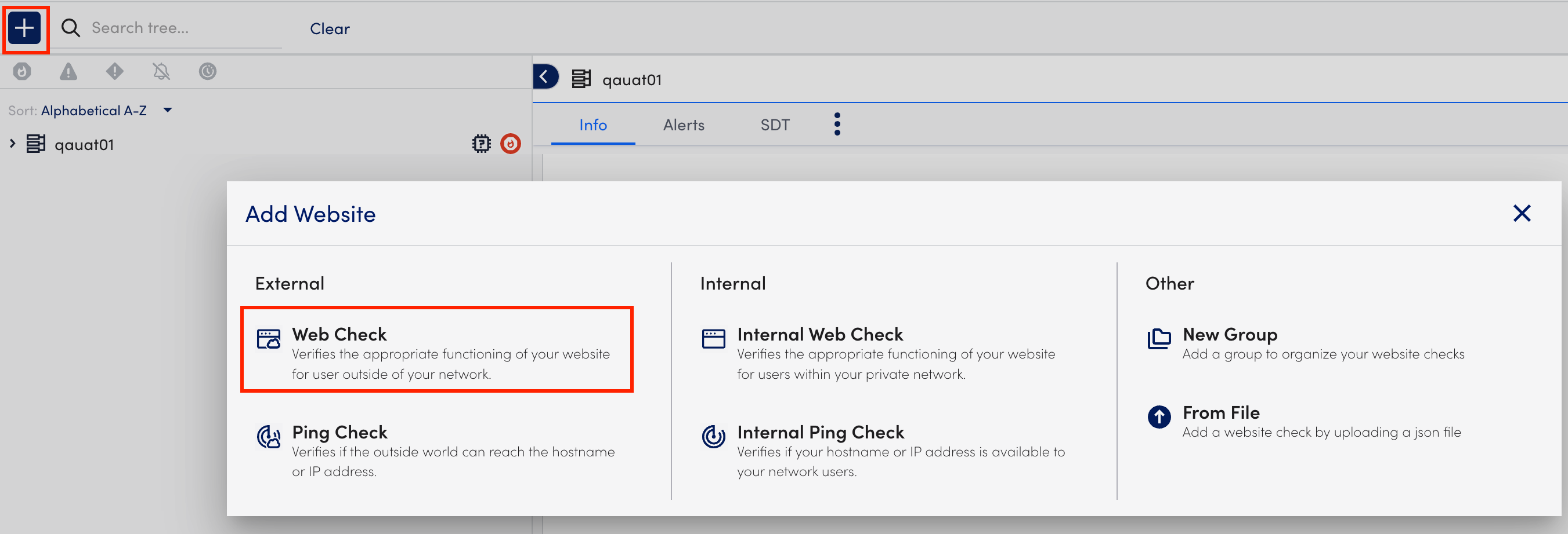 Add External Web Check Modal