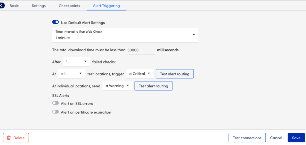 Configure Alert Triggering page