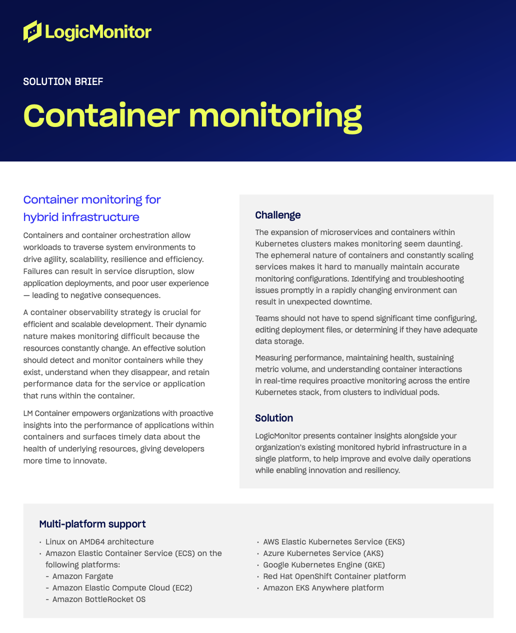 Container monitoring solution brief