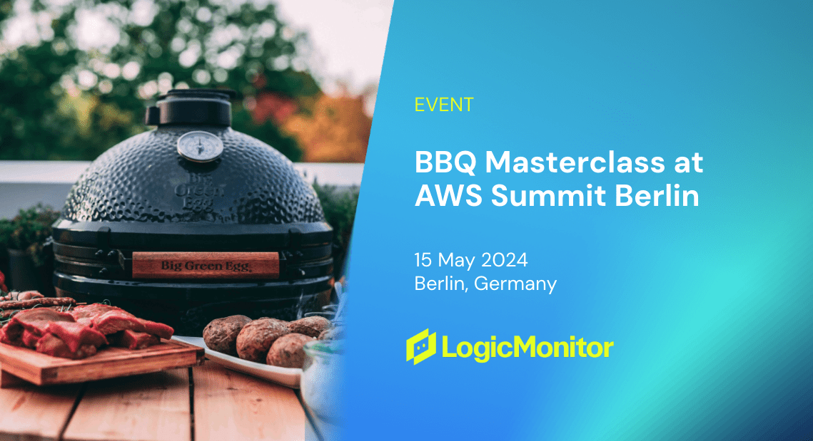Image is half a picture of a bbq, and the other half has text reading 'Event, BBQ Masterclass at AWS Summit Berlin, 15 May 2024, Berlin, Germany'