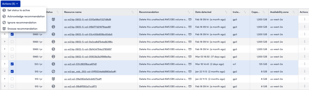 Recommendations Lifecycle Actions