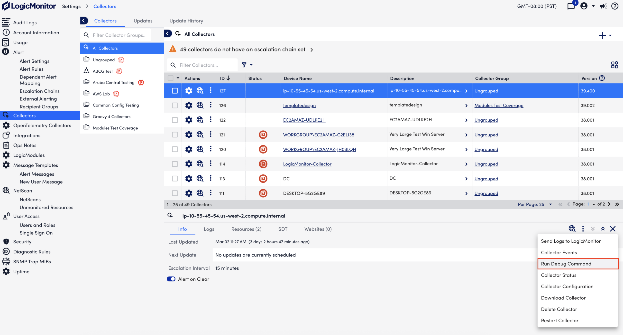 Collector details panel
