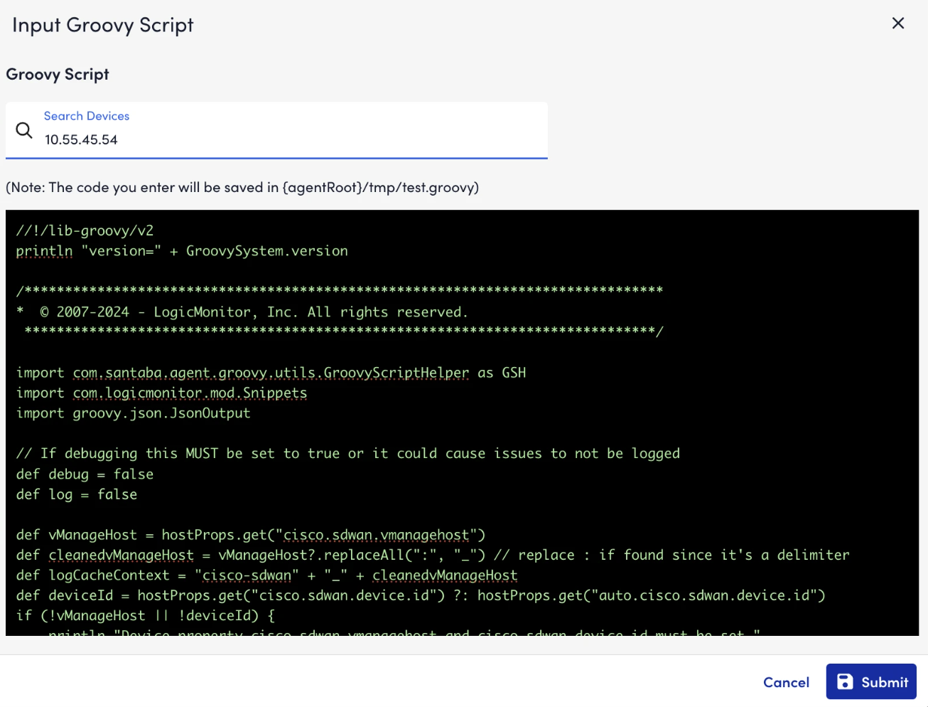 Input Groovy Script dialogue box