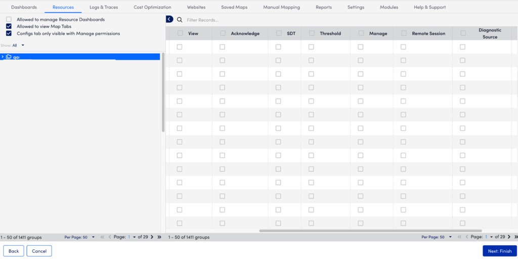 Resource Role permissions page