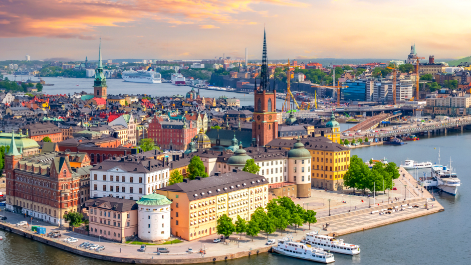 A picture of the colourful buildings of Stockholm on a sunny day
