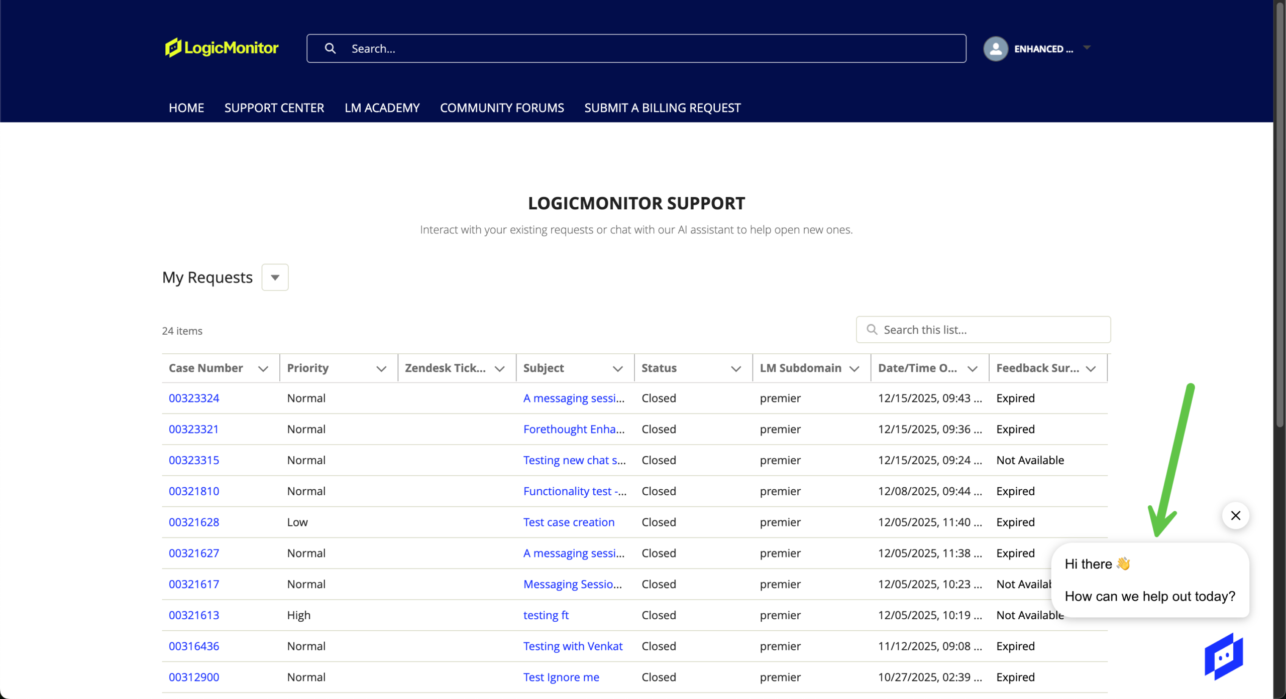 logicmonitor support requests