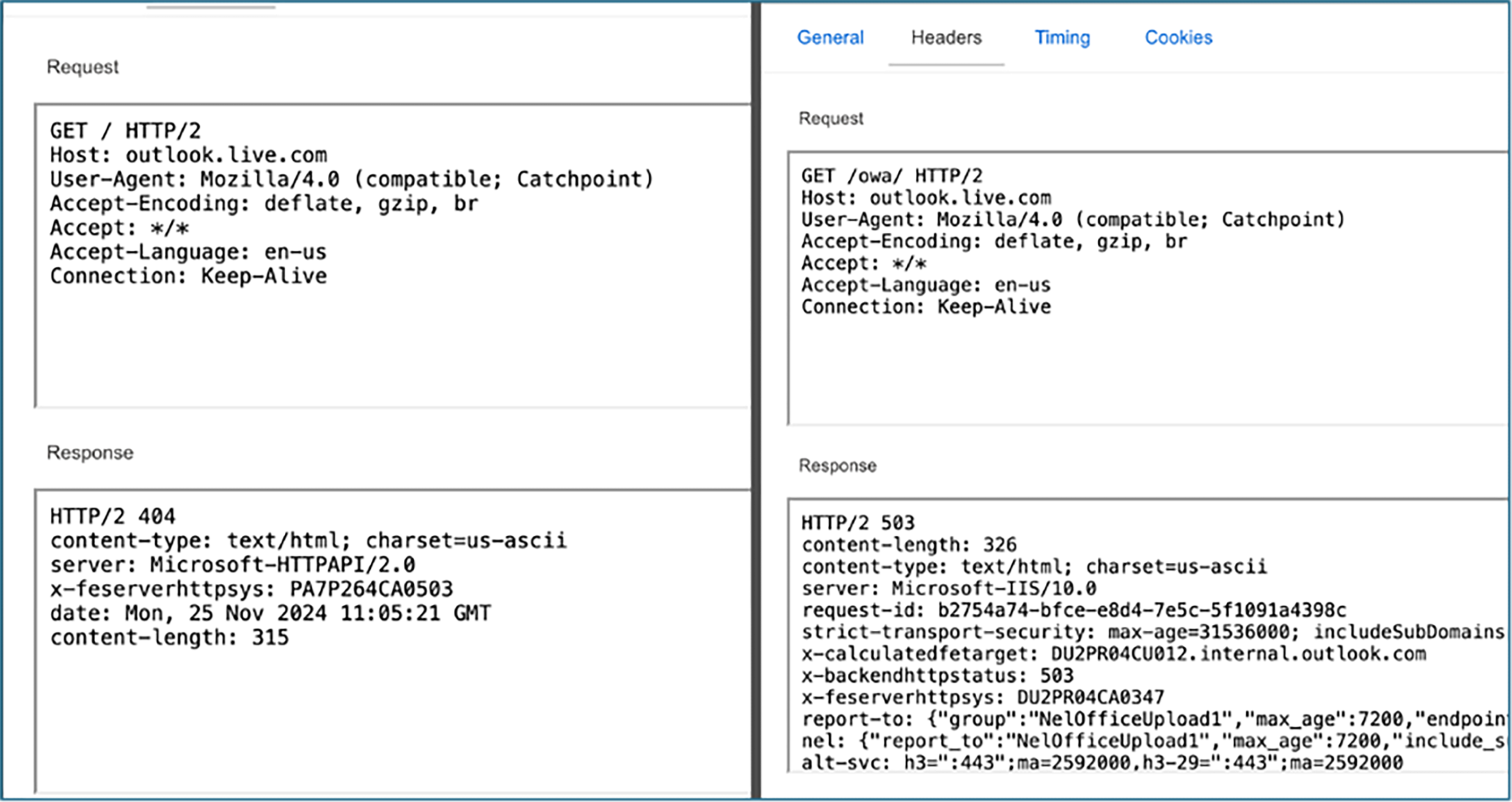 Screenshot showing 404 and 503 error codes