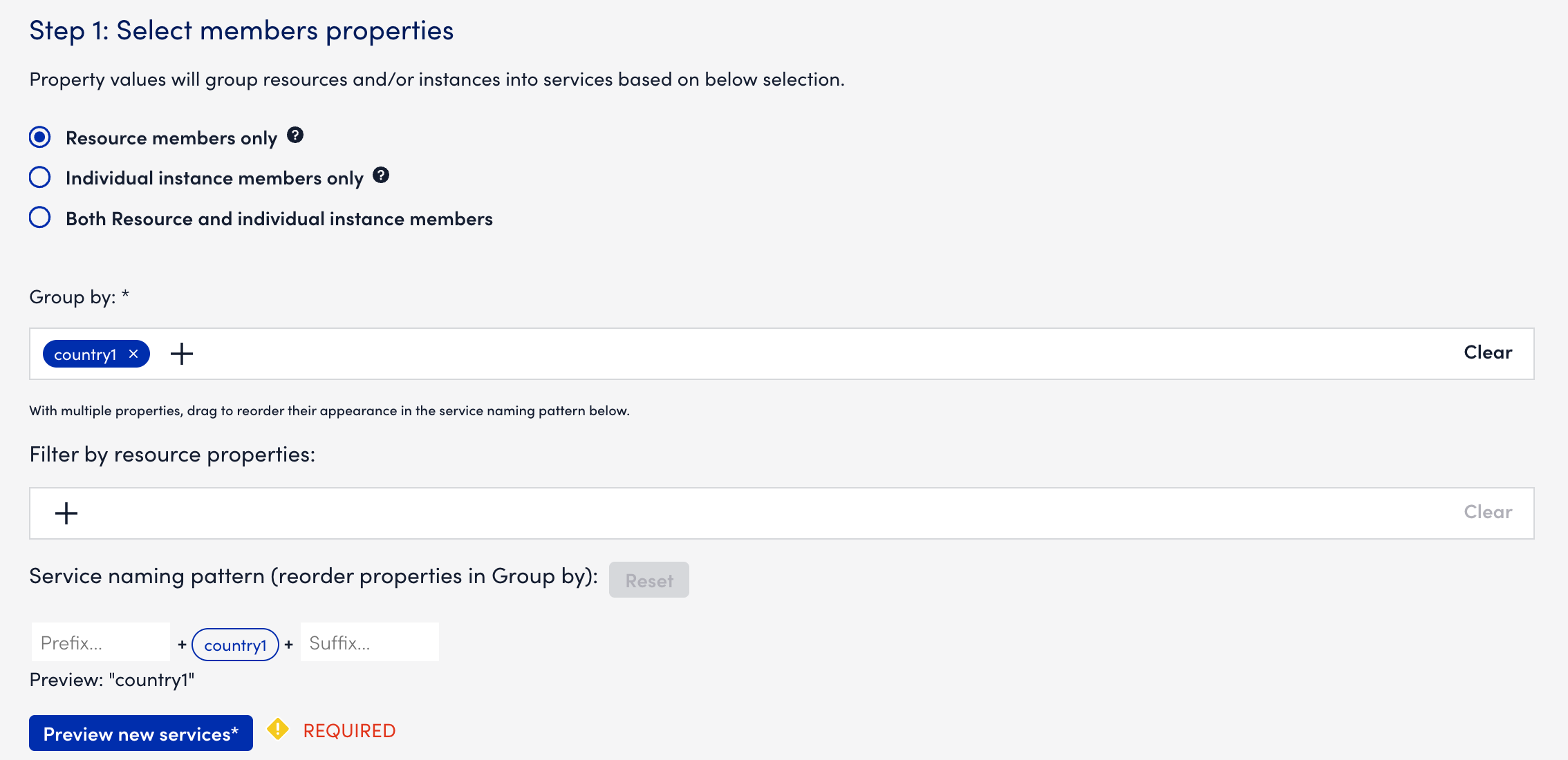 Creating custom properties with non-existent resources
