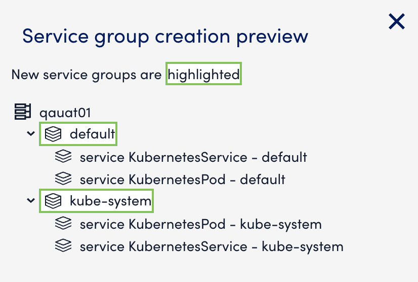 Preview to review the resulting service group structure