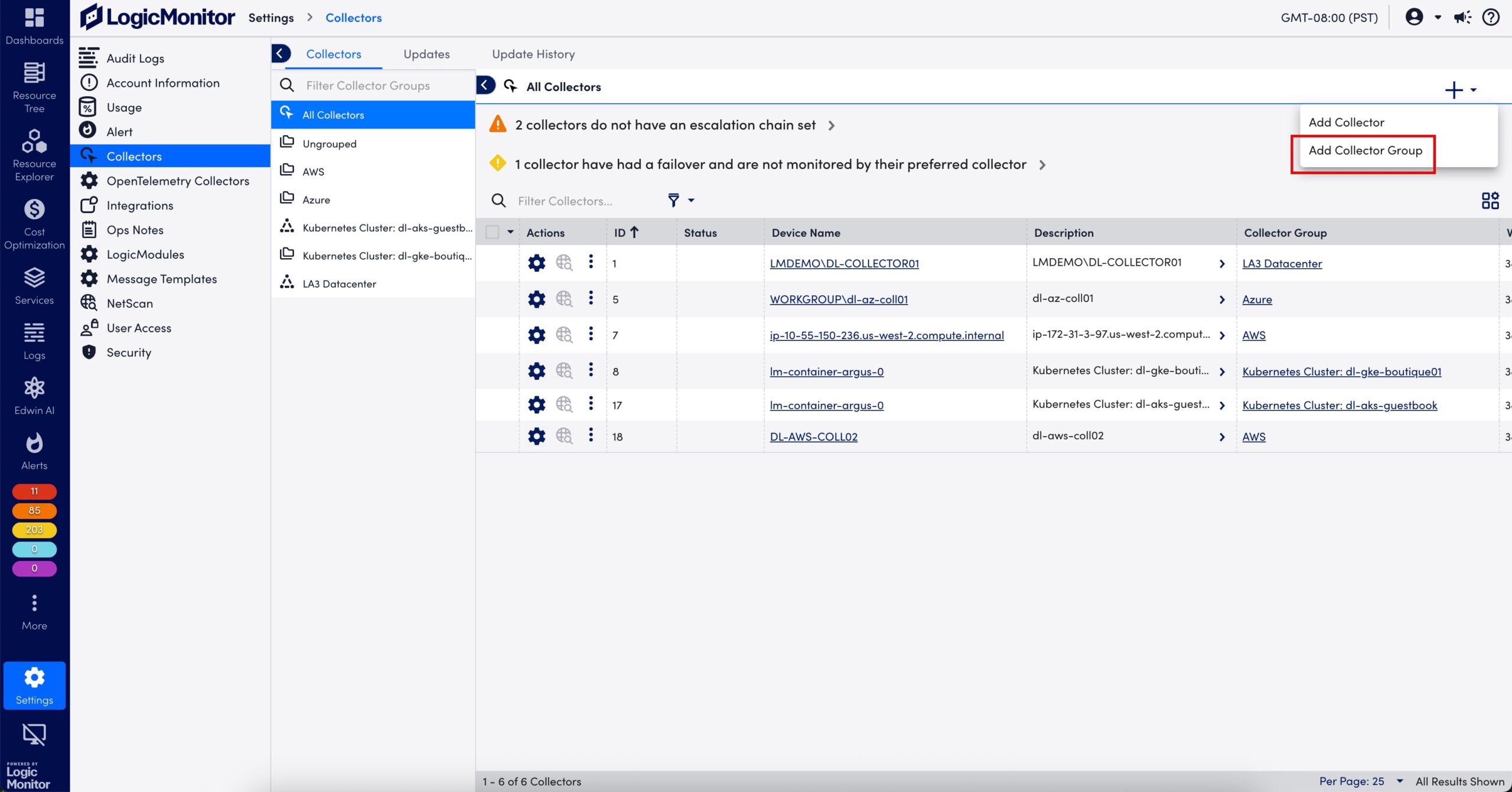 Add Collector Group option on All Collectors Page