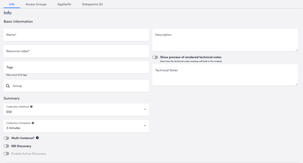 DataSource settings for ESX collection method