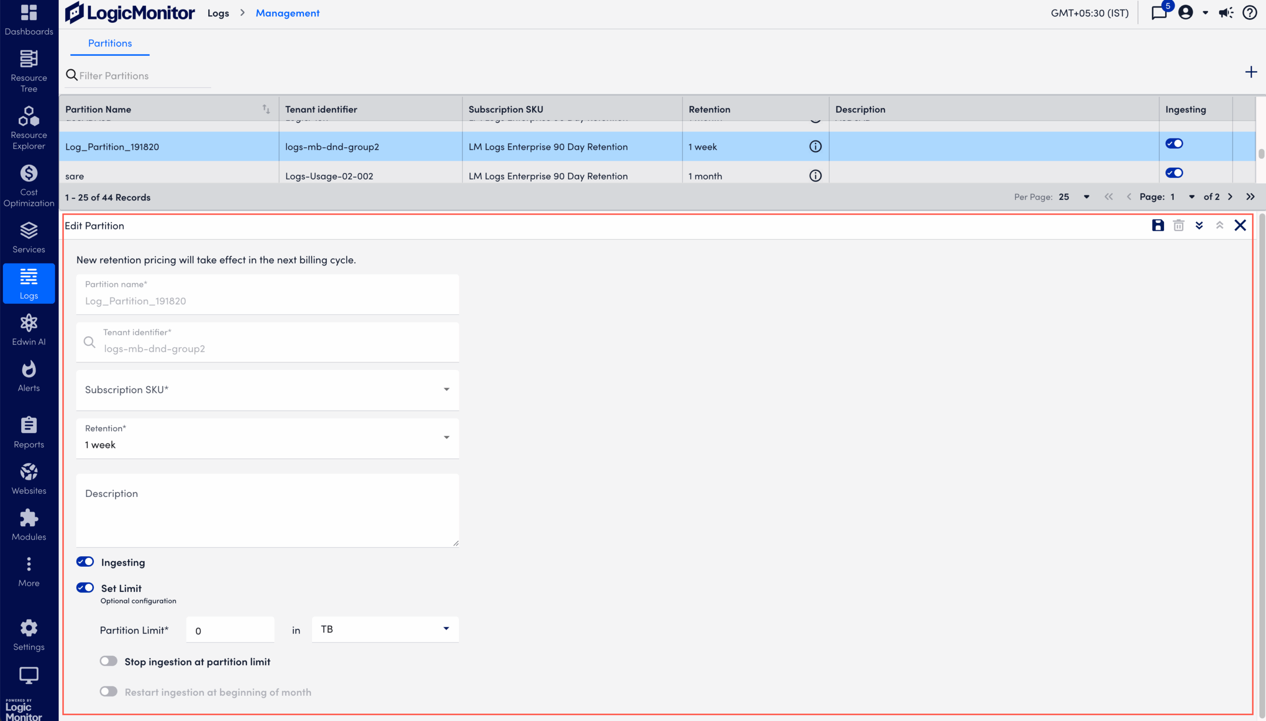 Editing a Log Partition