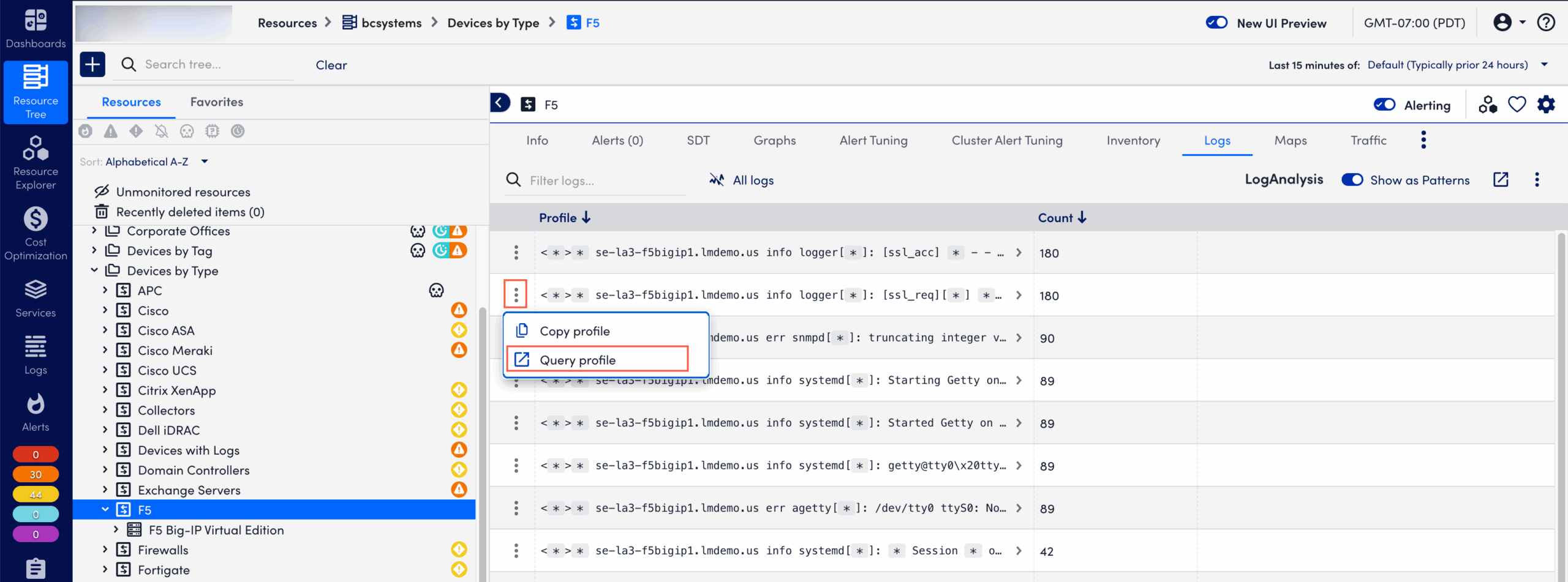 opening query from log patterns