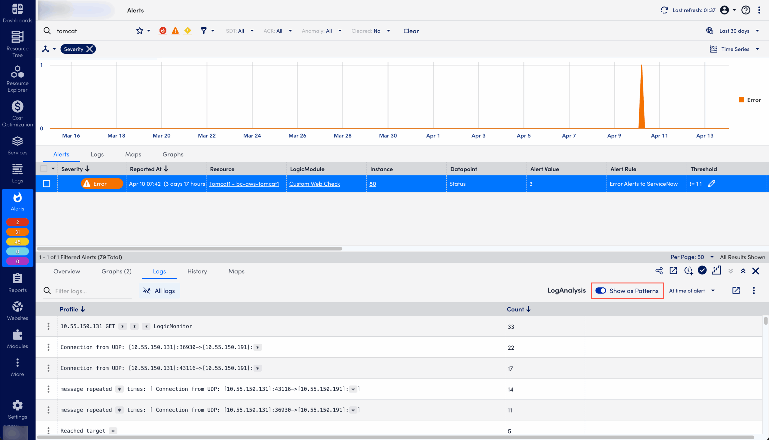 Show Logs Pattern Toggle