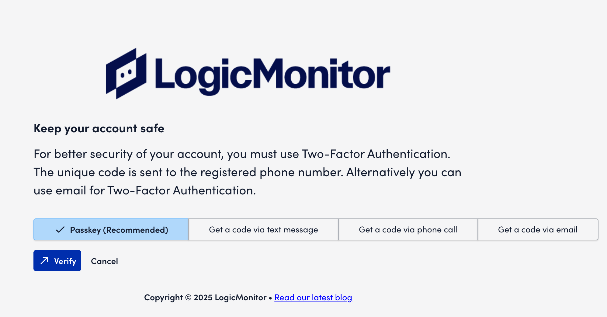 Passkey option 2FA page