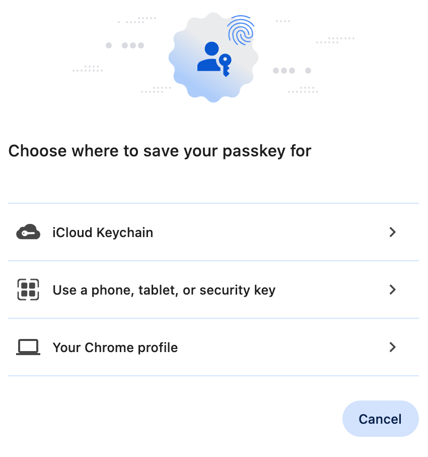 Save location modal for Passkey