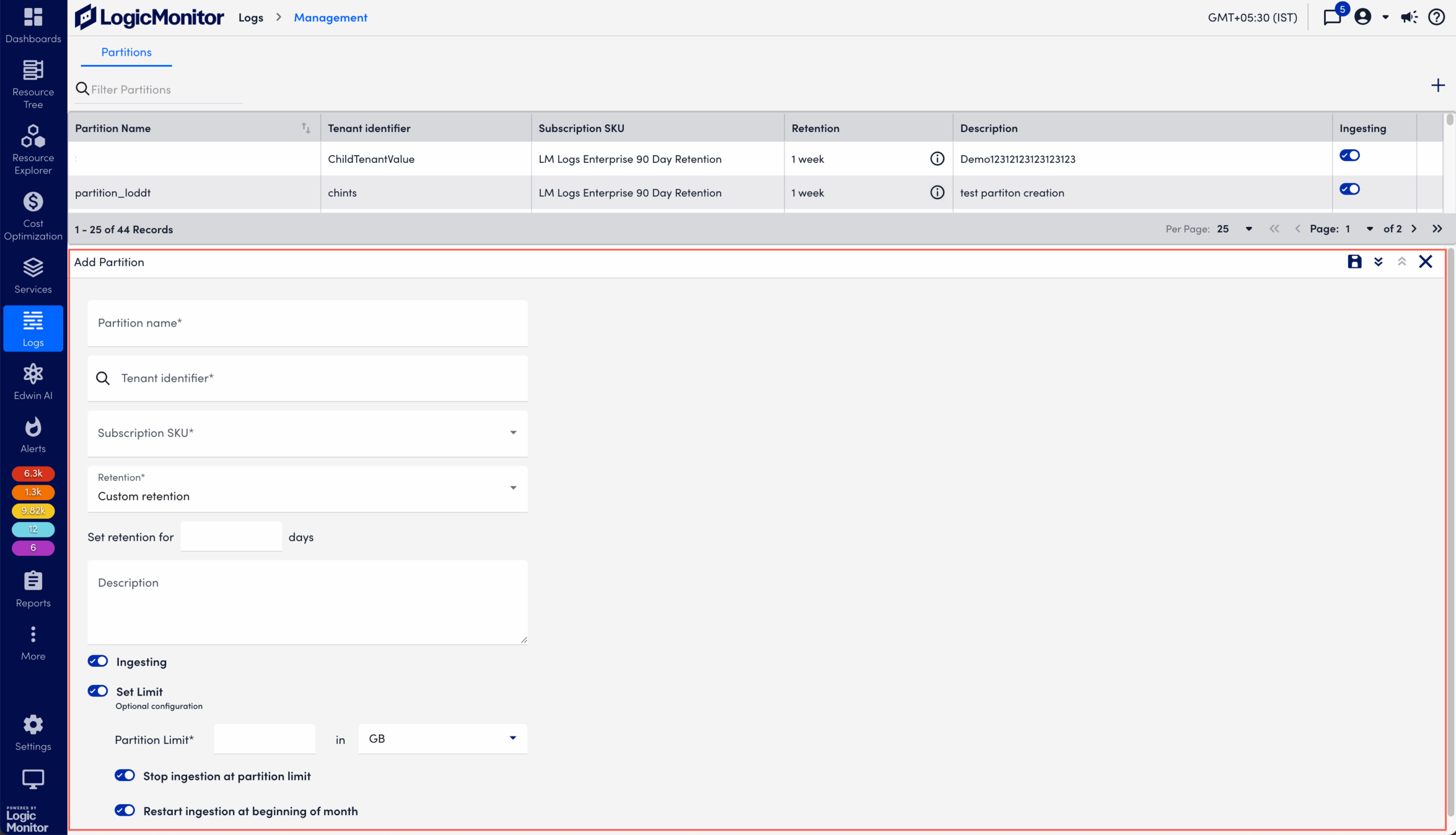 Adding a Log Partition