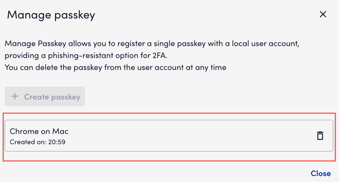 manage passkey added modal