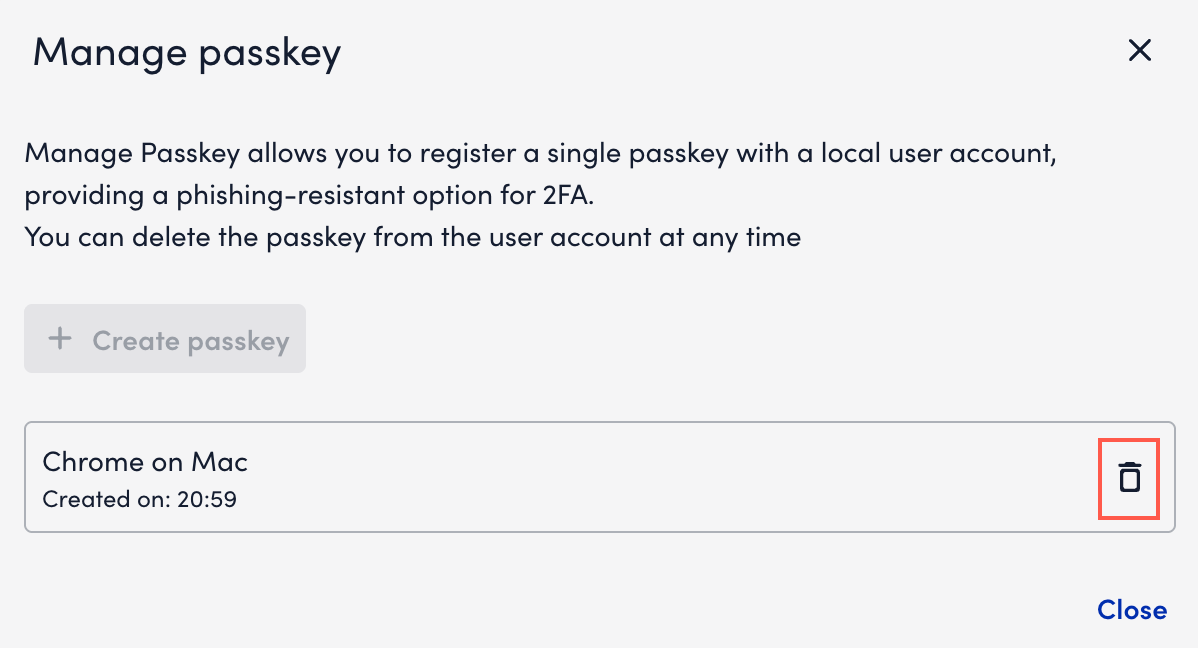 manage passkey delete modal