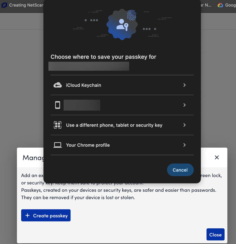 passkey dropdown options