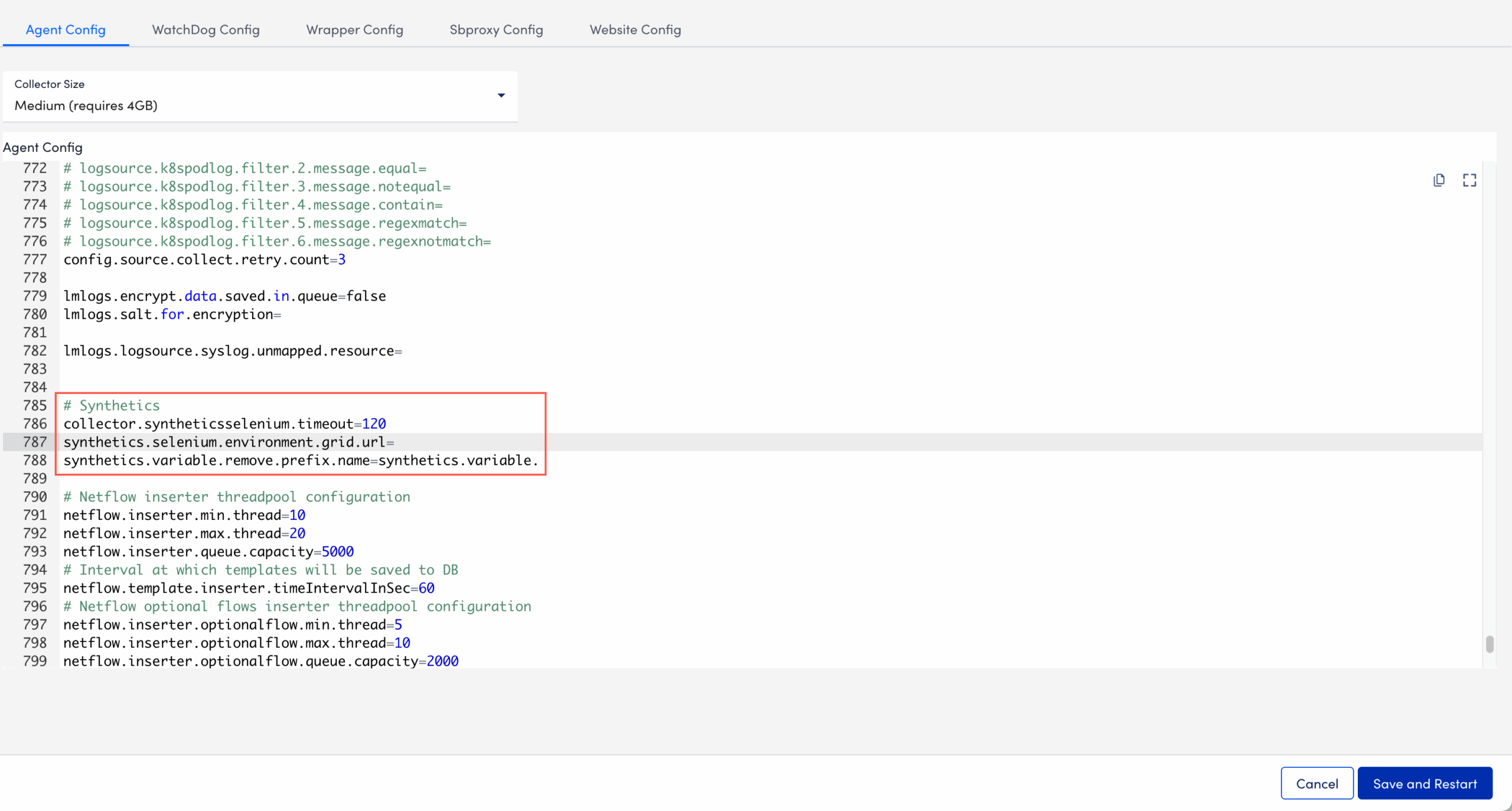 Agent config Selenium url