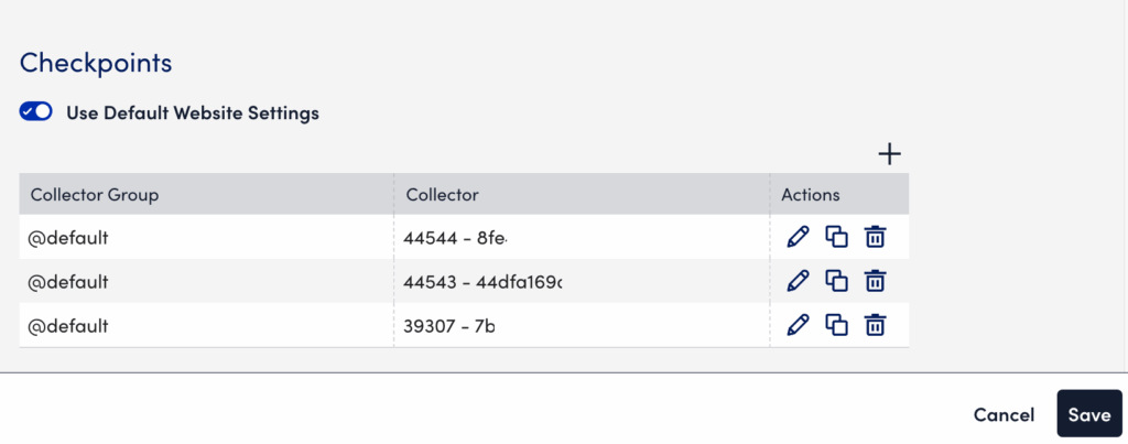 Checkpoint tab on internal web check page