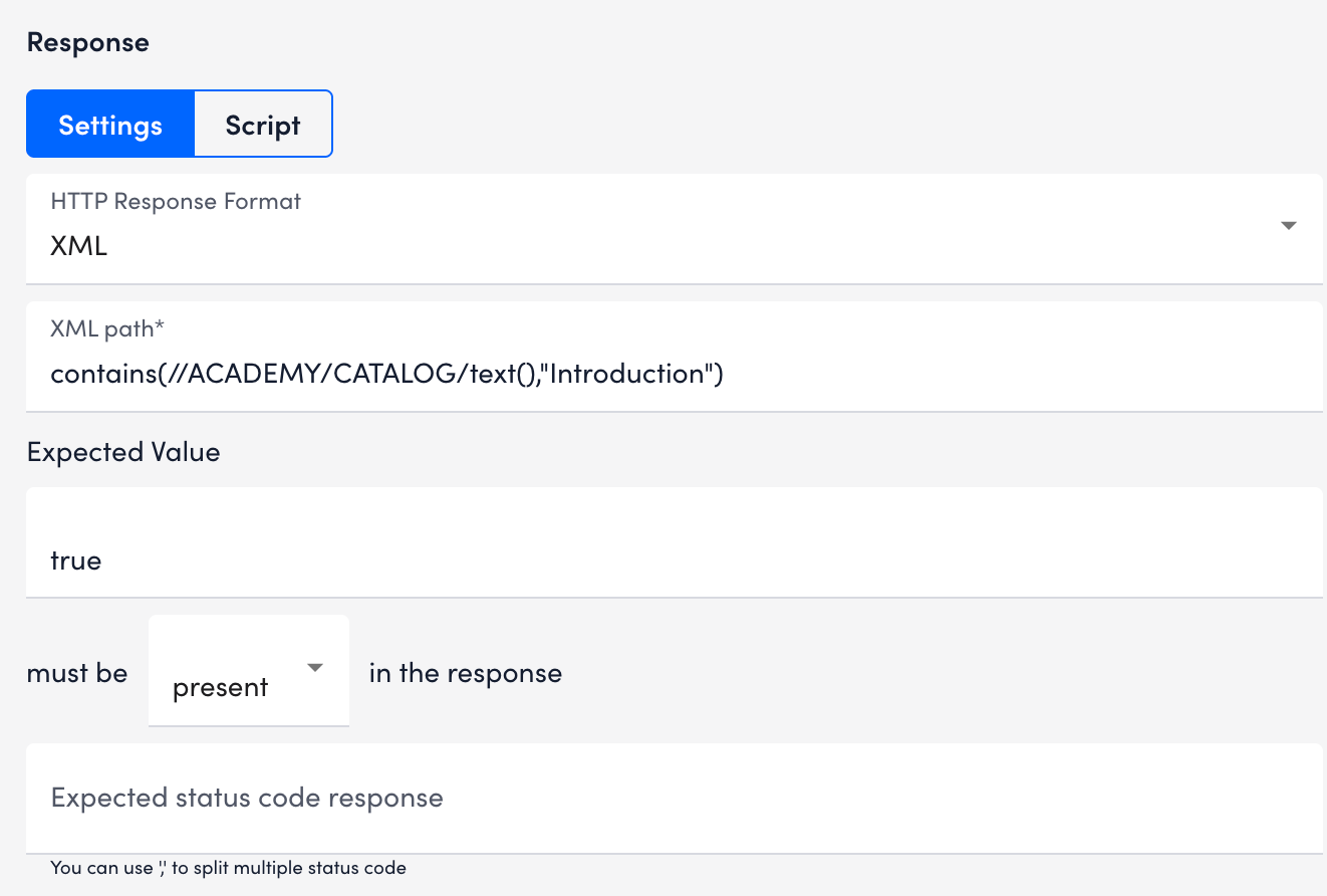Response section-internal web check page