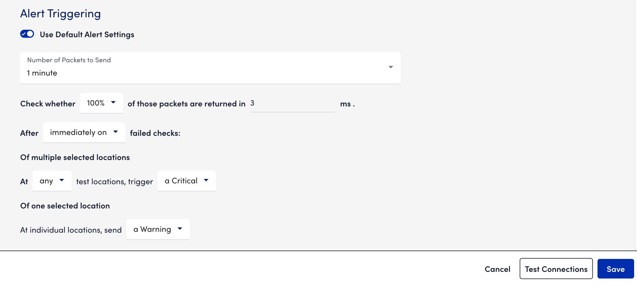 alert tab for external ping check page