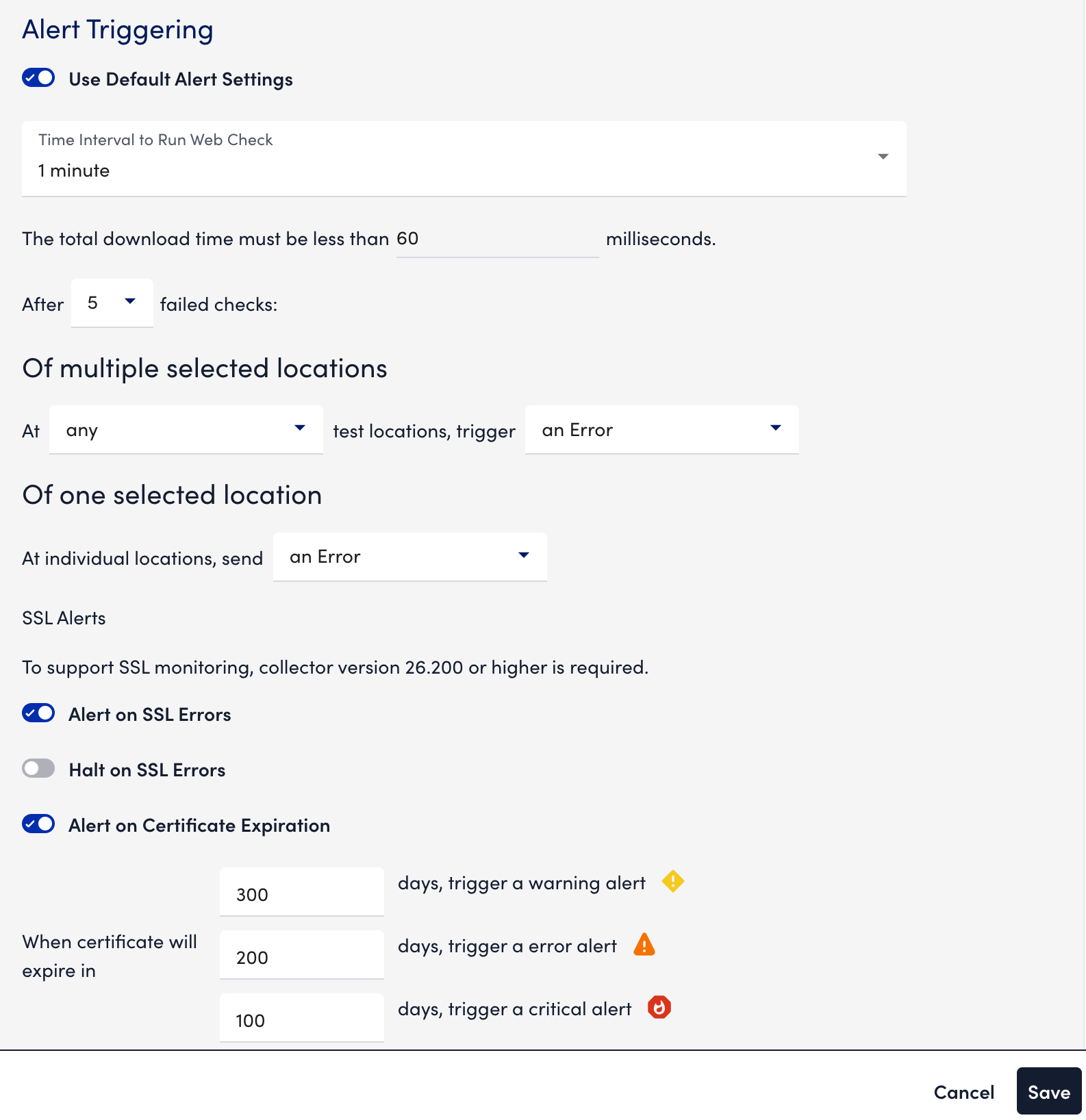 alert trigger tab internal-web check page