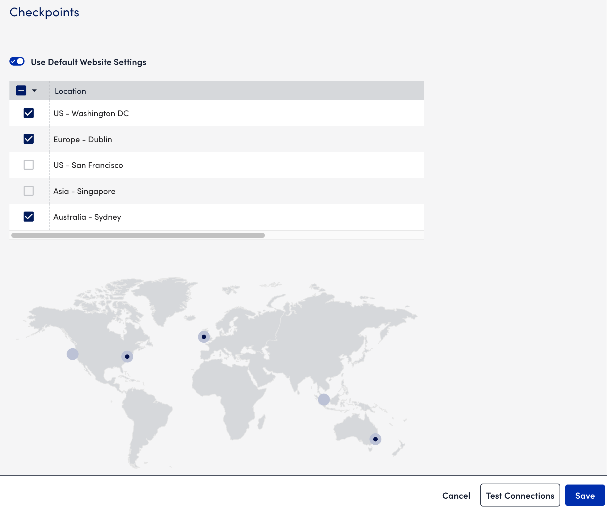 checkpoints tab for external ping check page