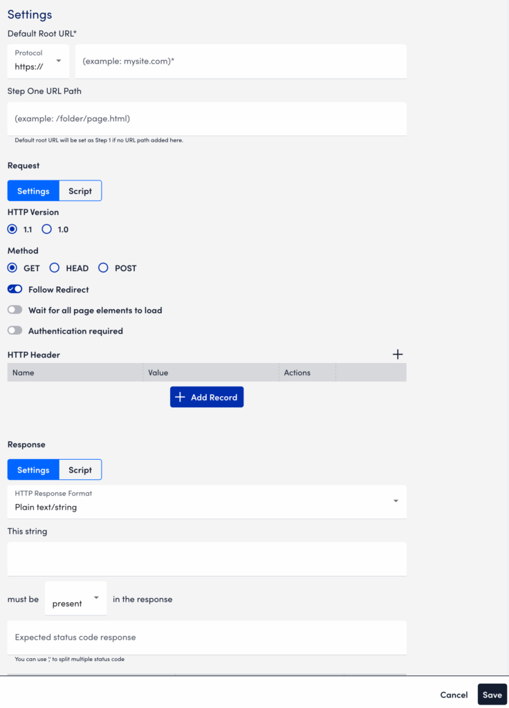 Setting tab for internal web check page