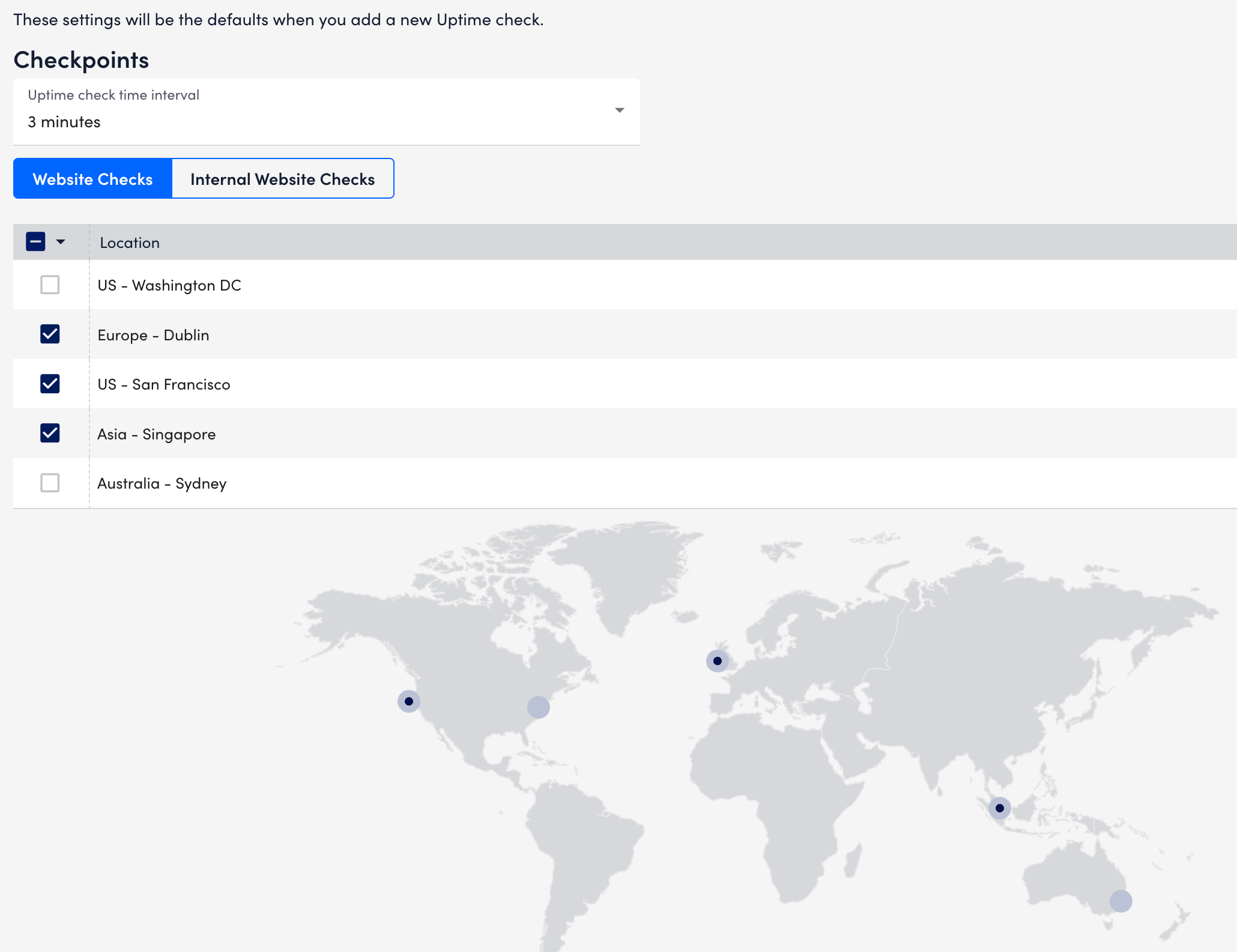 Uptime settings page