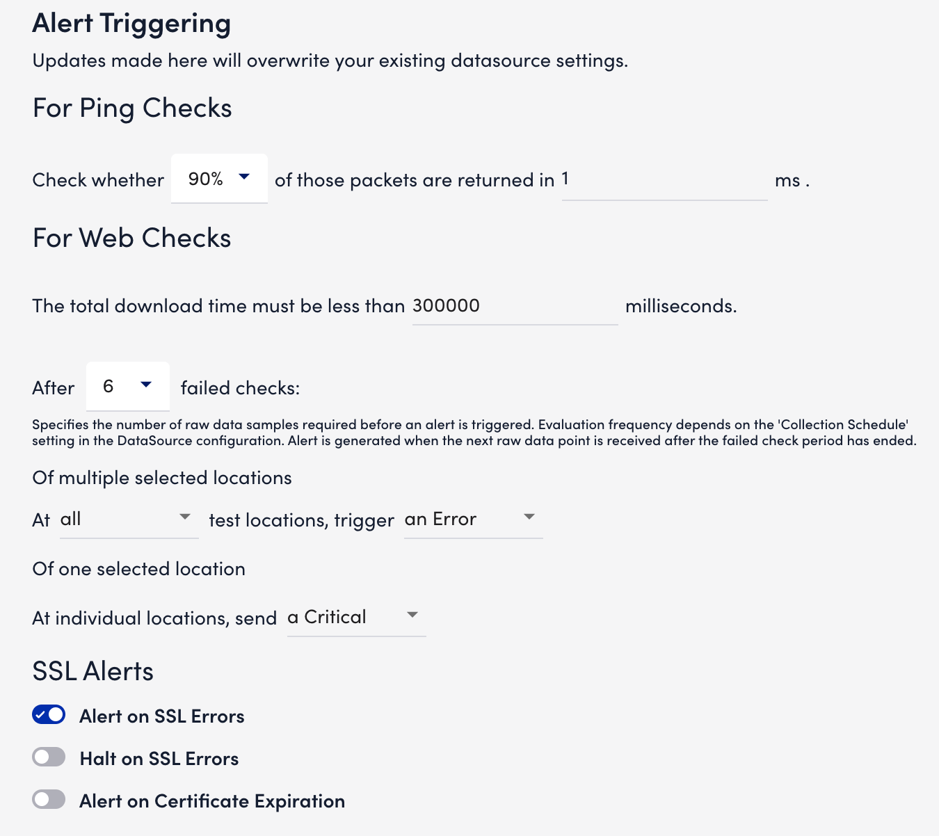 LM uptime alert trigger page