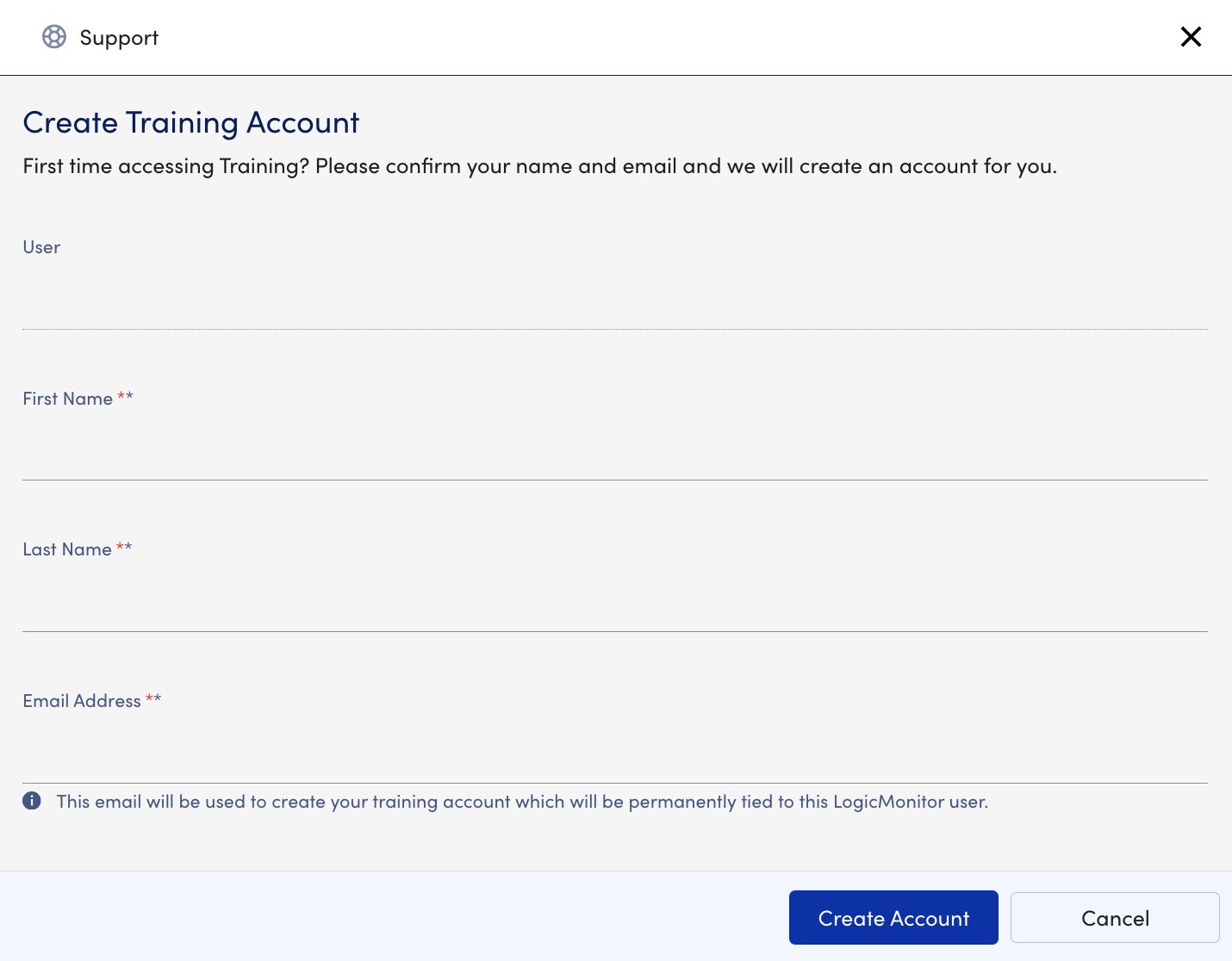 Create training account settings
