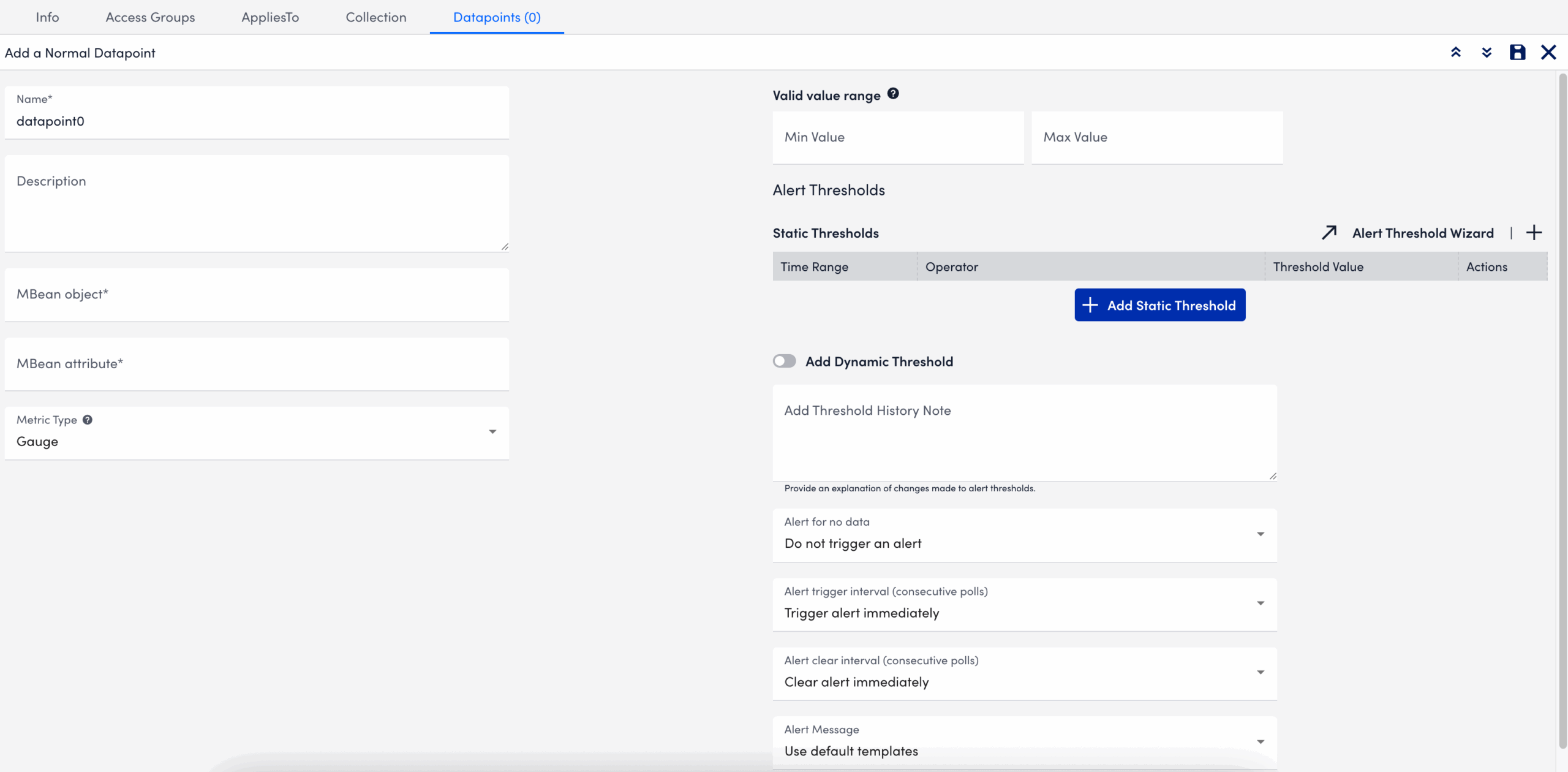 Configuring additional settings for the datapoint