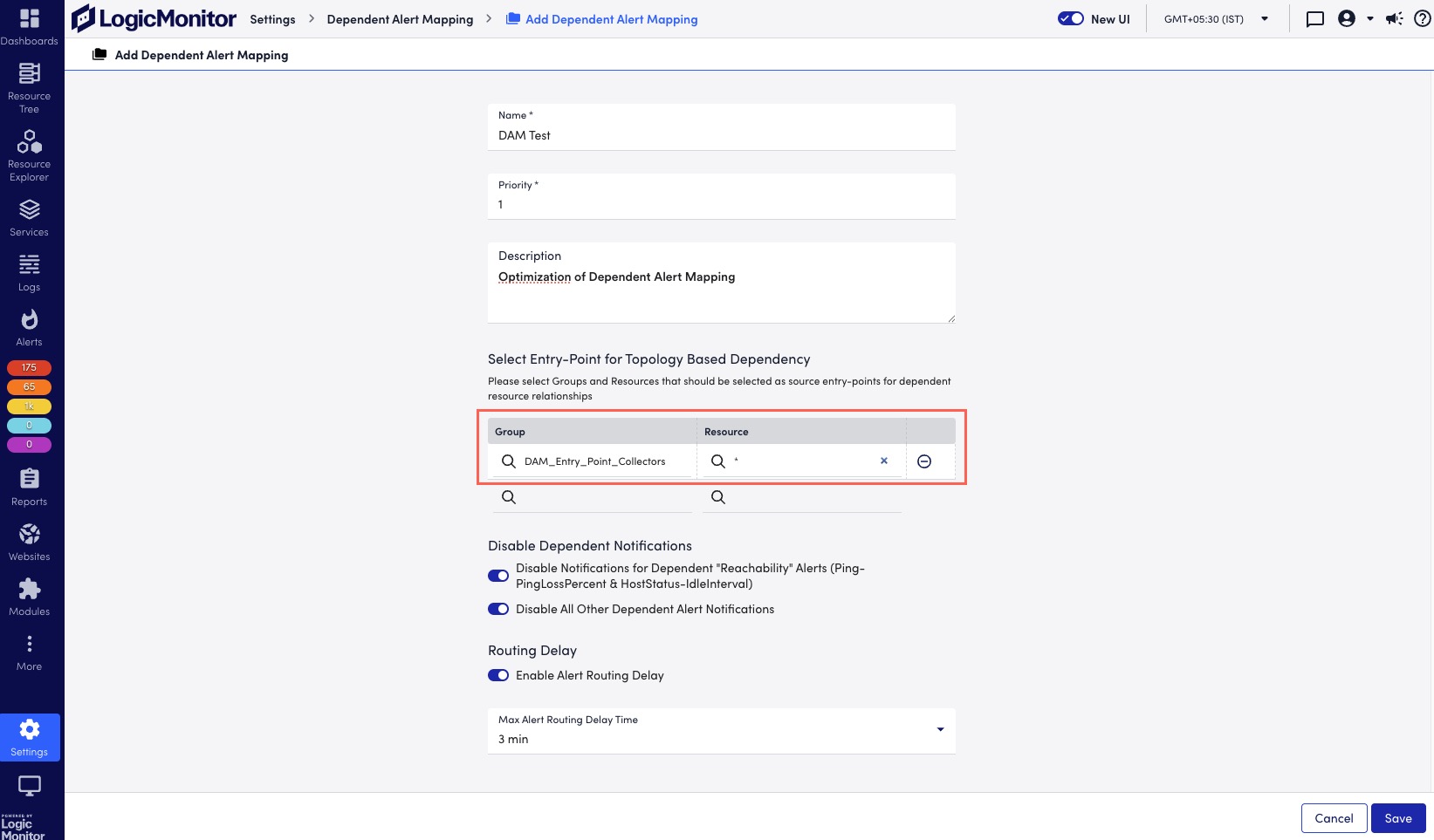 Groups and Resource selection for updates to DAM rule