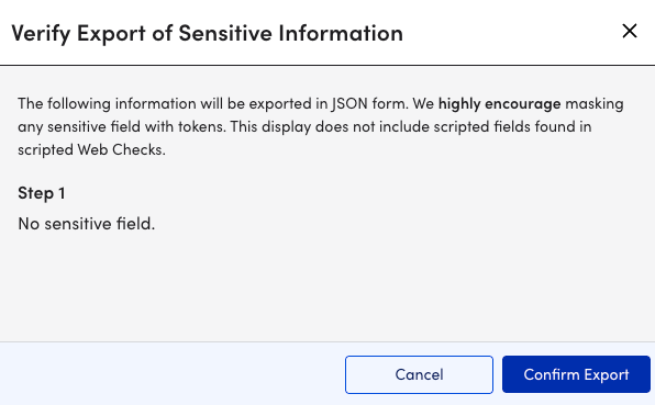 confirm export dialog box for uptime
